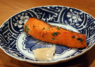 鹿教湯温泉の三水館の料理「信州サーモンの木の芽焼き」